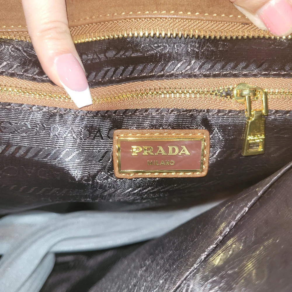 Prada Brown Suede Briefcase Tote with Gold Logo - Picture 3 of 5